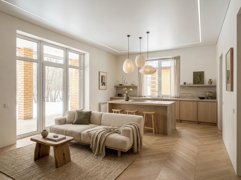 Дизайн кухни в стиле Japandi — фото интерьера от нейросети RoomGPT