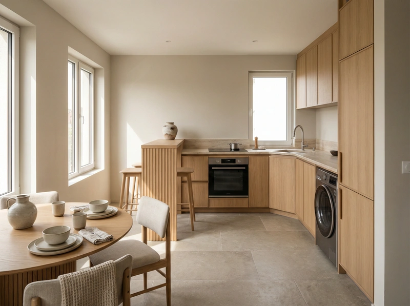 Дизайн кухни в стиле Japandi — фото интерьера от нейросети RoomGPT