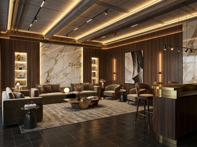 Дизайн интерьера в стиле Контемпорари — Гостиная от нейросети RoomGPT