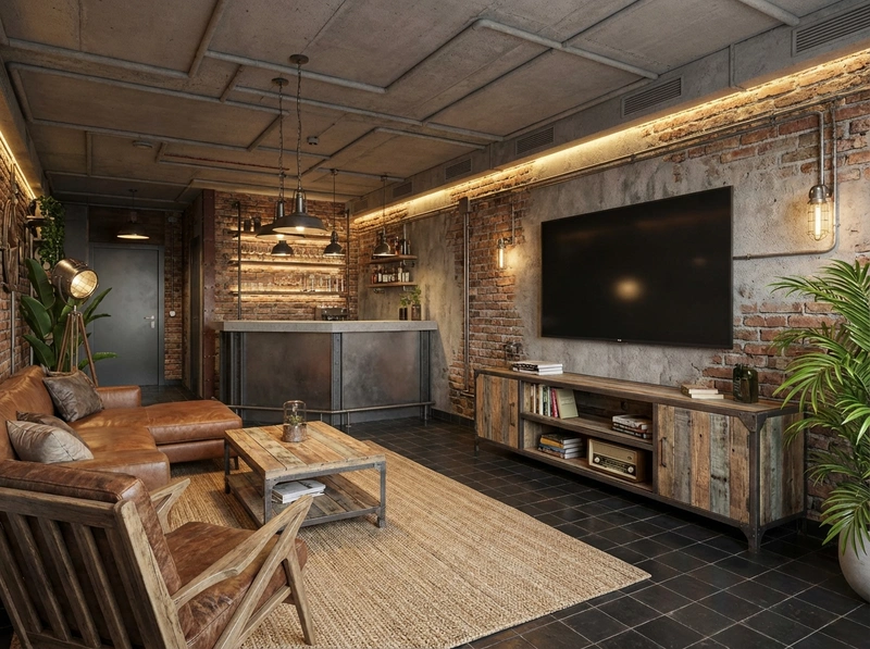 Дизайн интерьера в стиле Лофт — Гостиная от нейросети RoomGPT