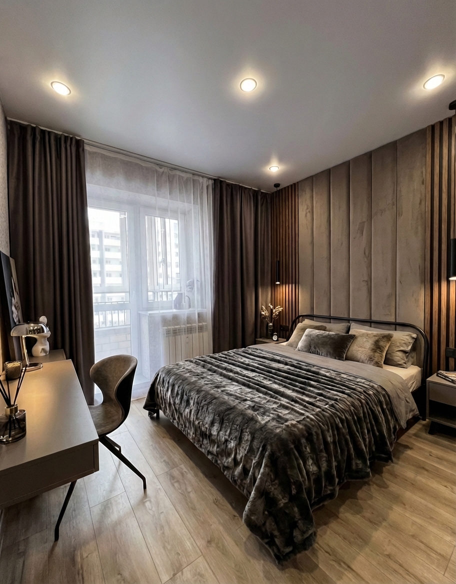 Дизайн спальни в стиле Лофт — фото интерьера от нейросети RoomGPT