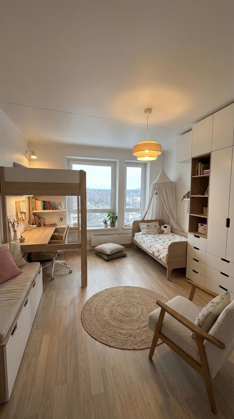 Дизайн детской в стиле Сканди — фото интерьера от нейросети RoomGPT