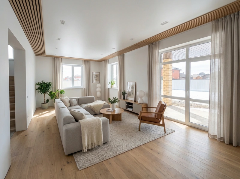 Дизайн гостиной в стиле Сканди — фото интерьера от нейросети RoomGPT