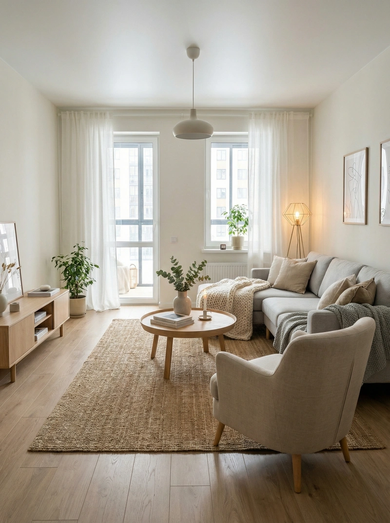 Дизайн интерьера в стиле Хюгге — Гостиная от нейросети RoomGPT