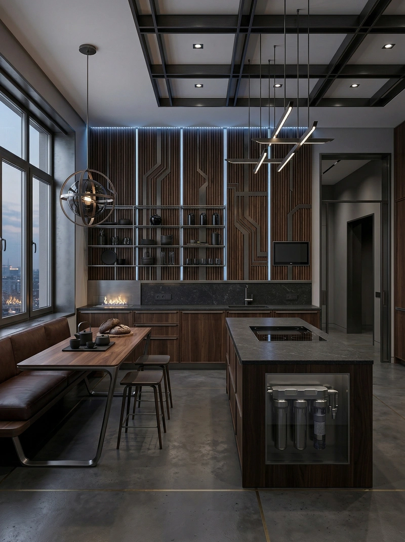 Дизайн кухни в стиле Блэктэк — фото интерьера от нейросети RoomGPT