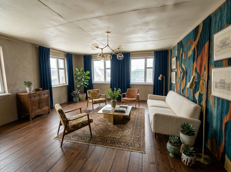 Дизайн гостиной в стиле Эклектика — фото интерьера от нейросети RoomGPT