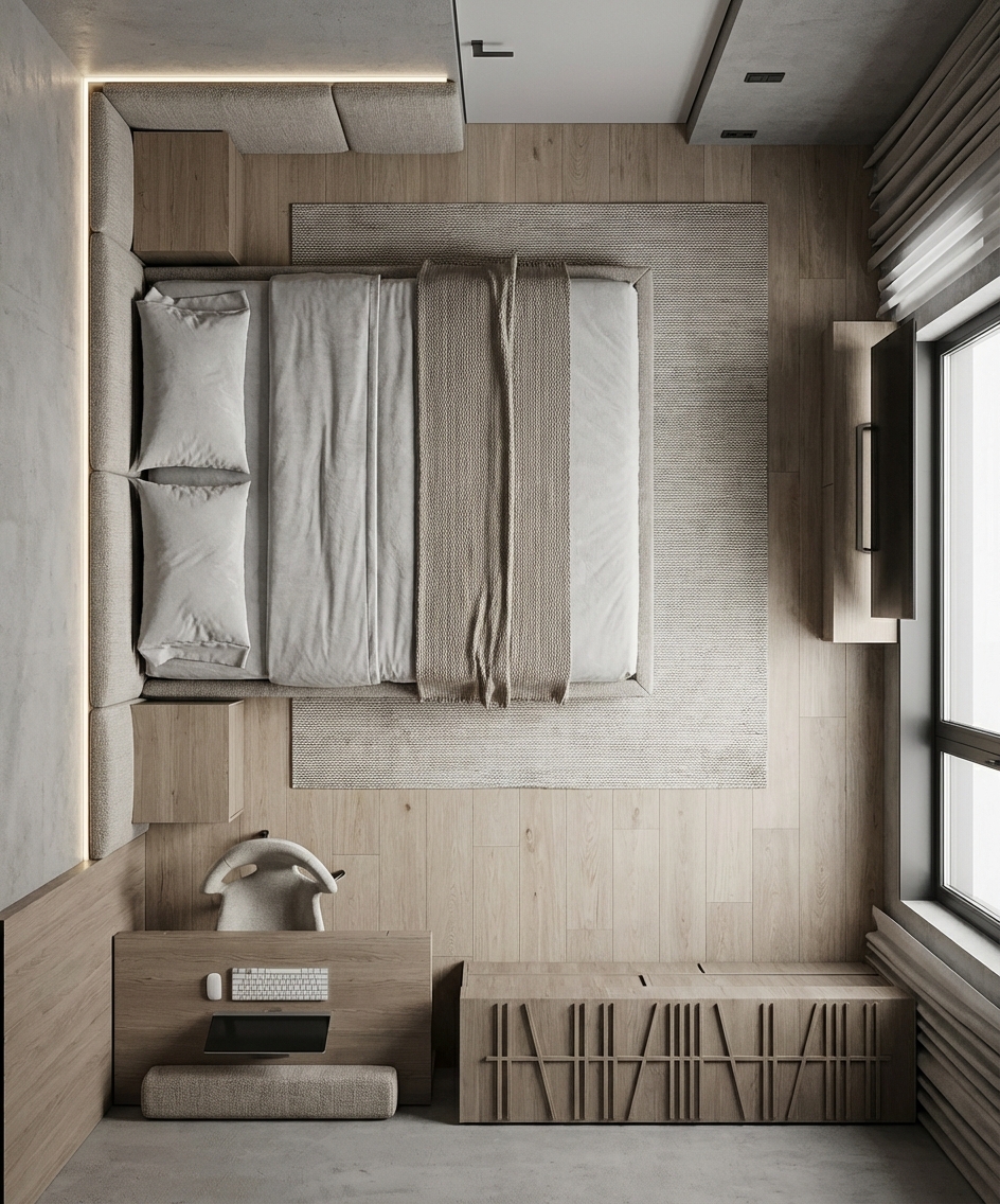 Дизайн спальни в стиле Минимализм — фото интерьера от нейросети RoomGPT