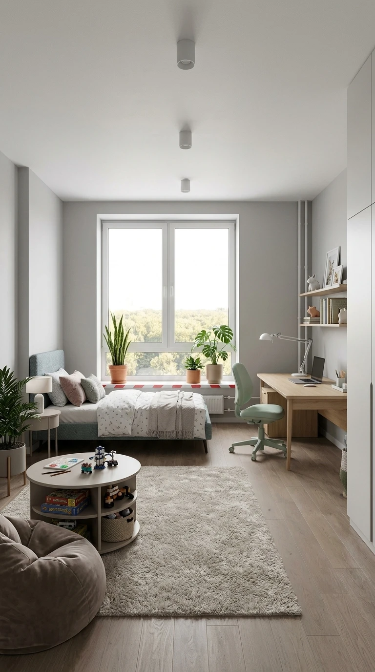 Дизайн детской в стиле Контемпорари — фото интерьера от нейросети RoomGPT
