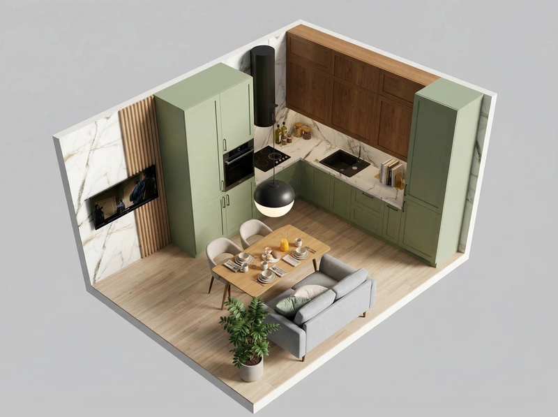 Дизайн интерьера в стиле Минимализм — Кухня от нейросети RoomGPT