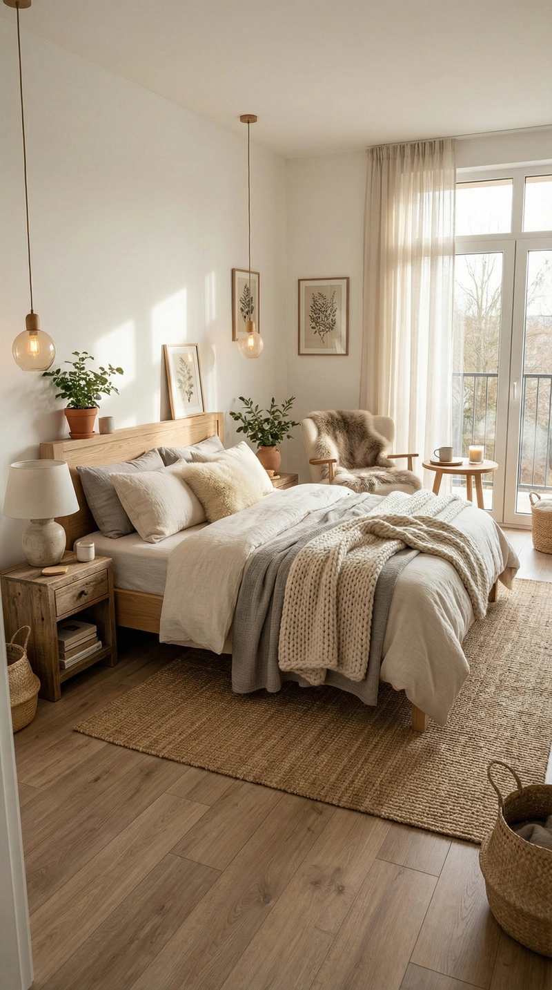 Дизайн спальни в стиле Хюгге — фото интерьера от нейросети RoomGPT