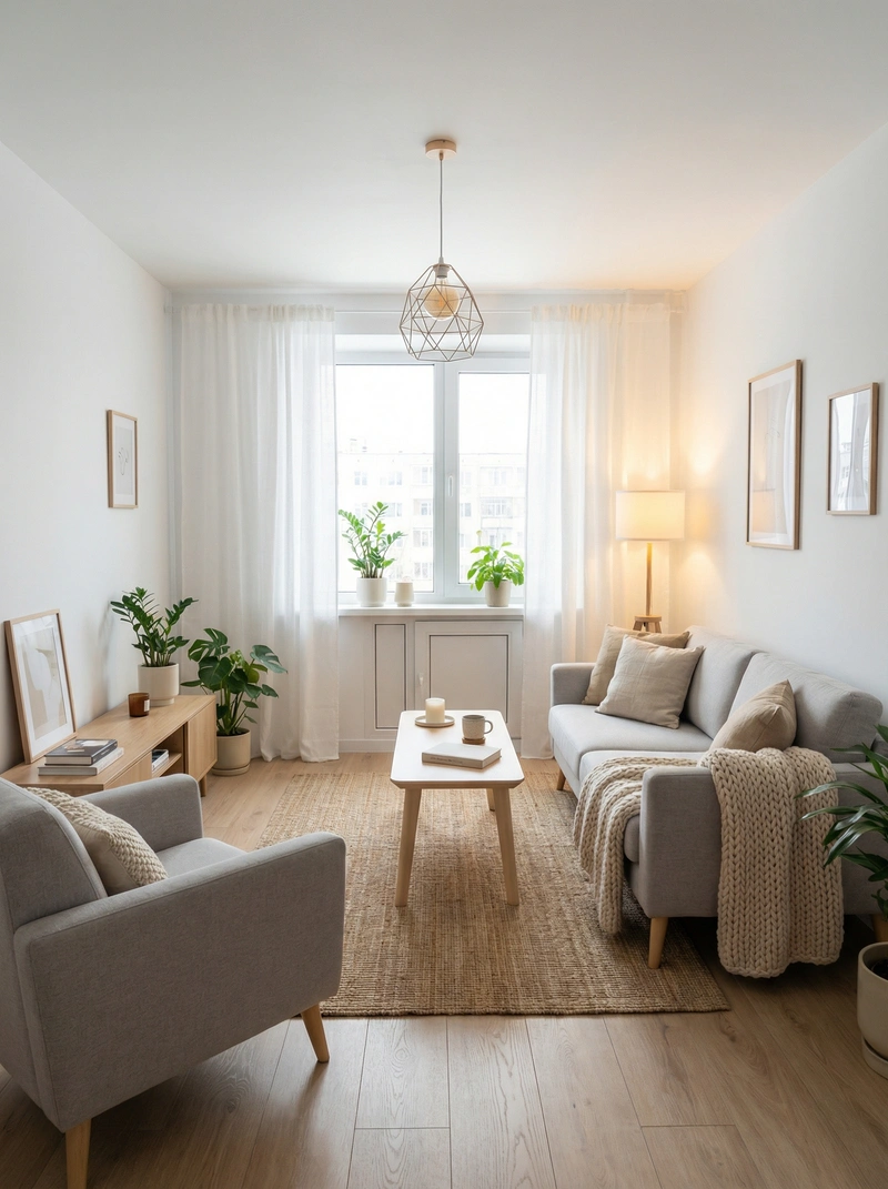 Дизайн интерьера в стиле Хюгге — Гостиная от нейросети RoomGPT