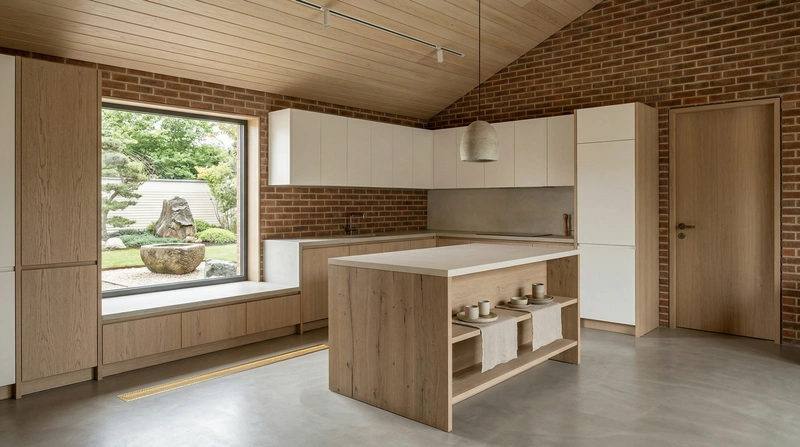 Дизайн кухни в стиле Japandi — фото интерьера от нейросети RoomGPT