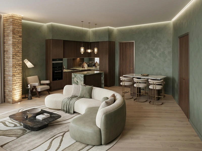 Дизайн гостиной в стиле Контемпорари — фото интерьера от нейросети RoomGPT