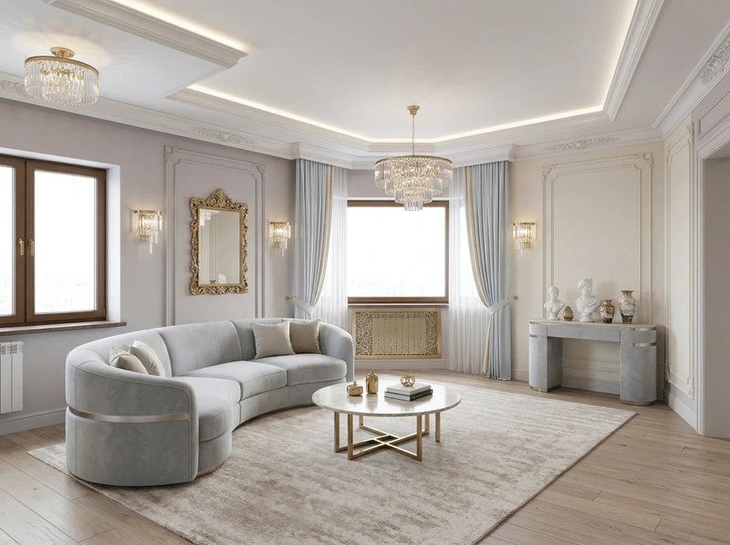 Дизайн гостиной в стиле Неоклассика — фото интерьера от нейросети RoomGPT