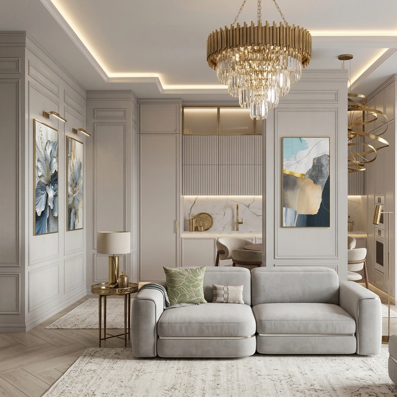 Дизайн гостиной в стиле Неоклассика — фото интерьера от нейросети RoomGPT
