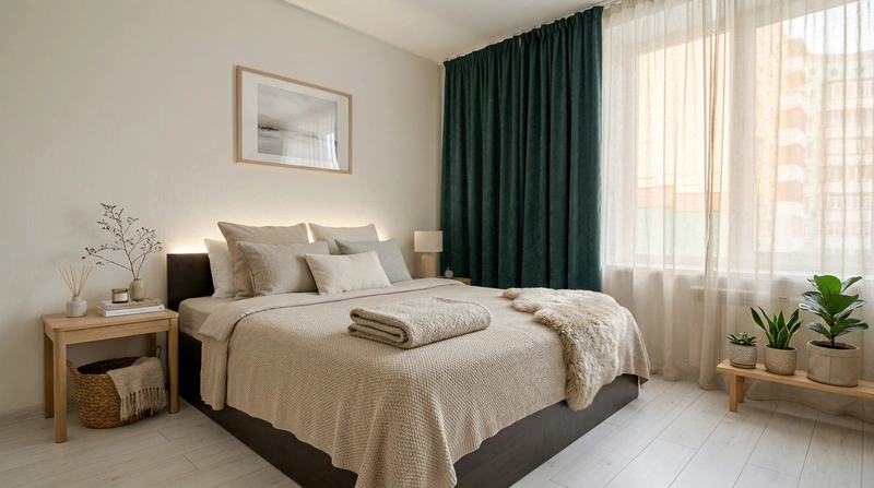 Дизайн спальни в стиле Хюгге — фото интерьера от нейросети RoomGPT