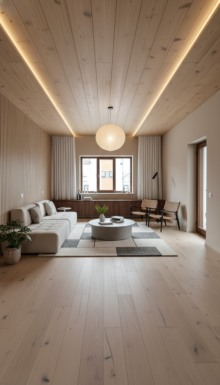 Дизайн гостиной в стиле Japandi — фото интерьера от нейросети RoomGPT