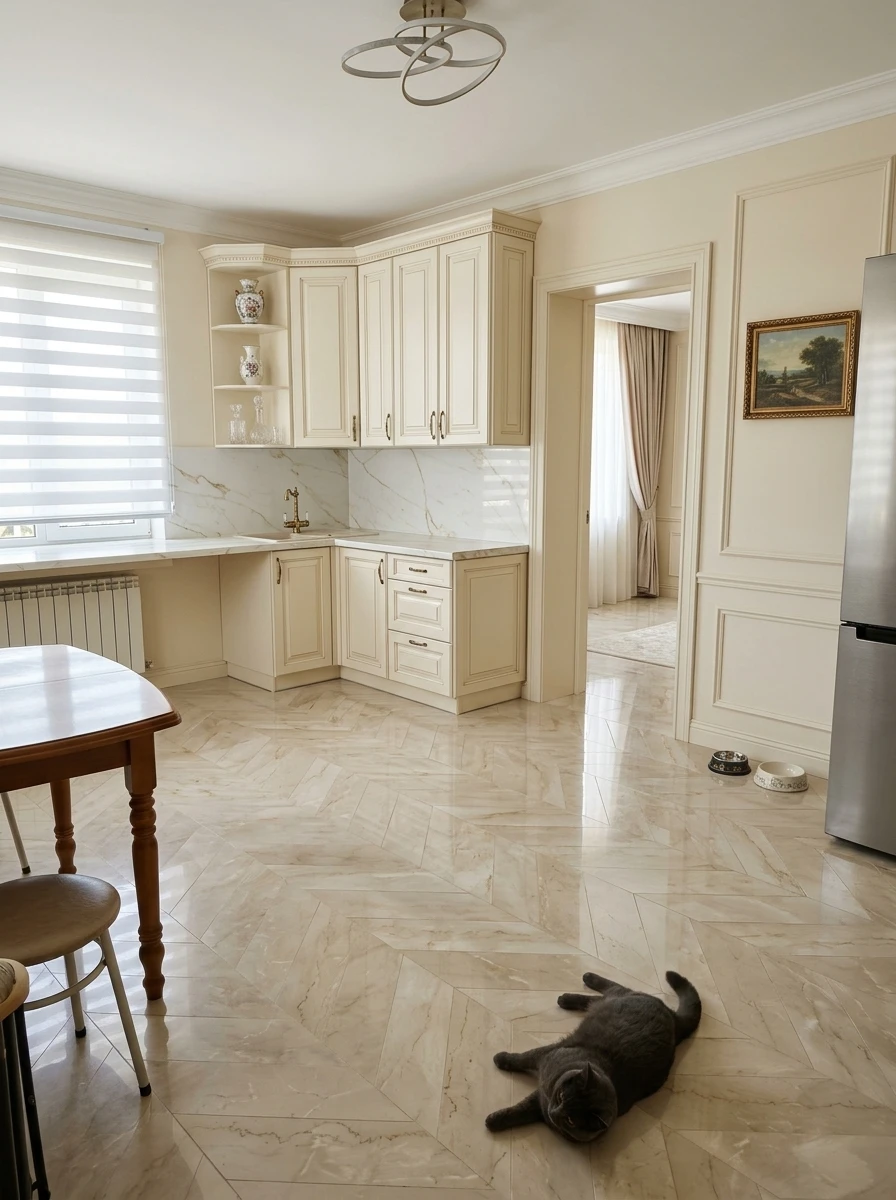 Дизайн кухни в стиле Классика — фото интерьера от нейросети RoomGPT