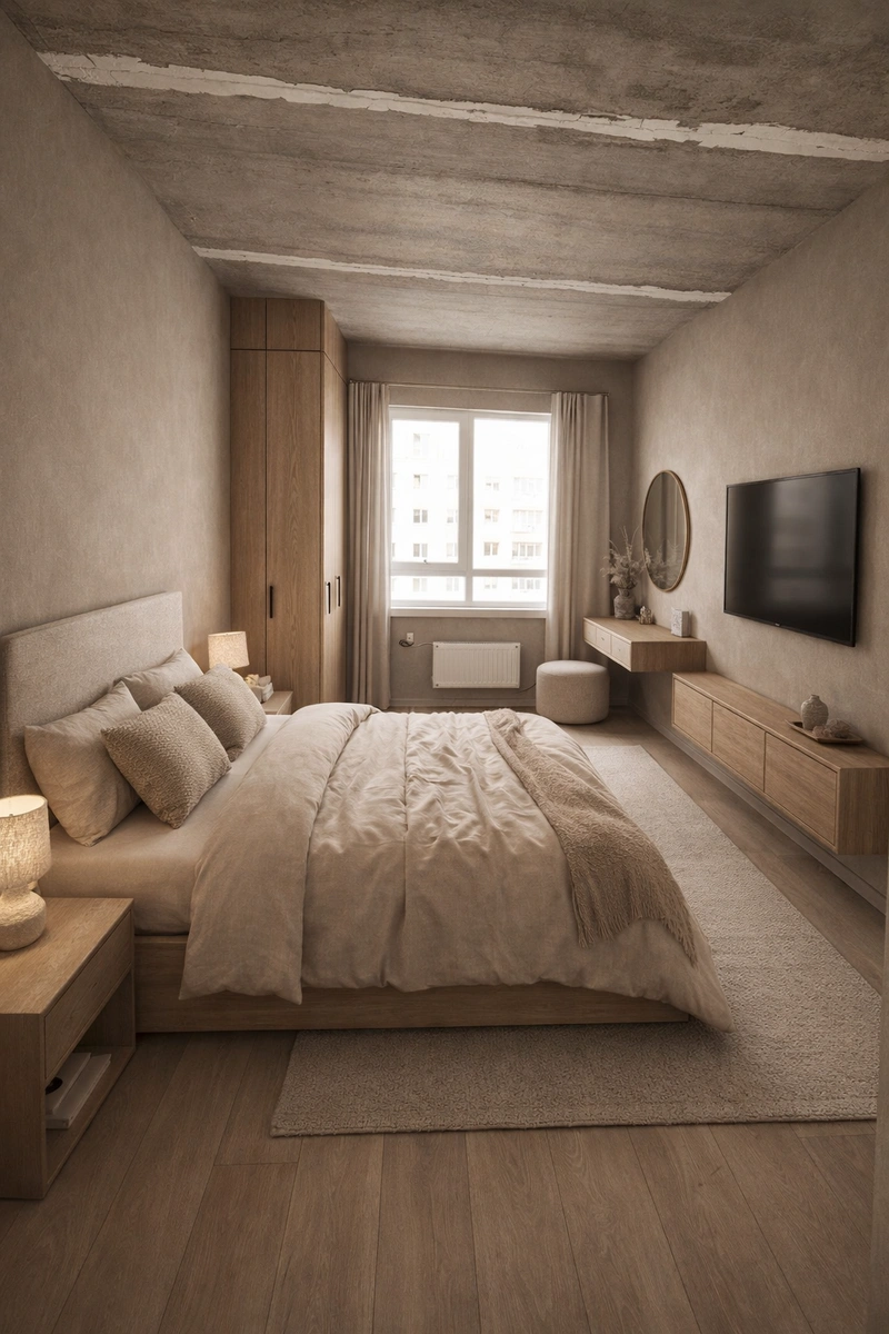 Дизайн спальни в стиле Japandi — фото интерьера от нейросети RoomGPT