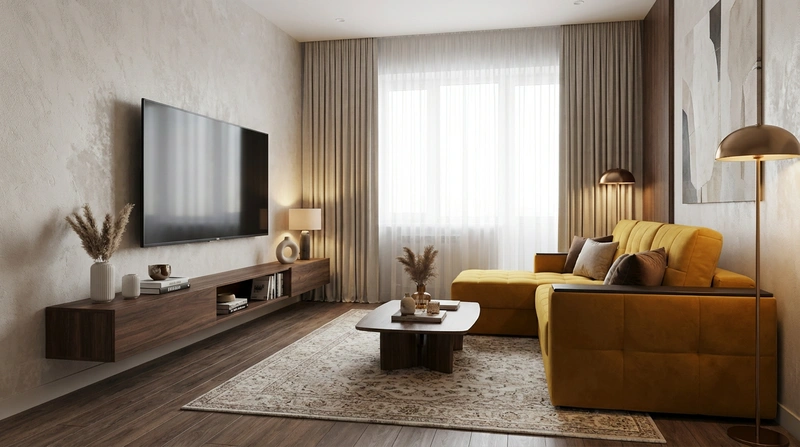 Дизайн интерьера в стиле Контемпорари — Гостиная от нейросети RoomGPT