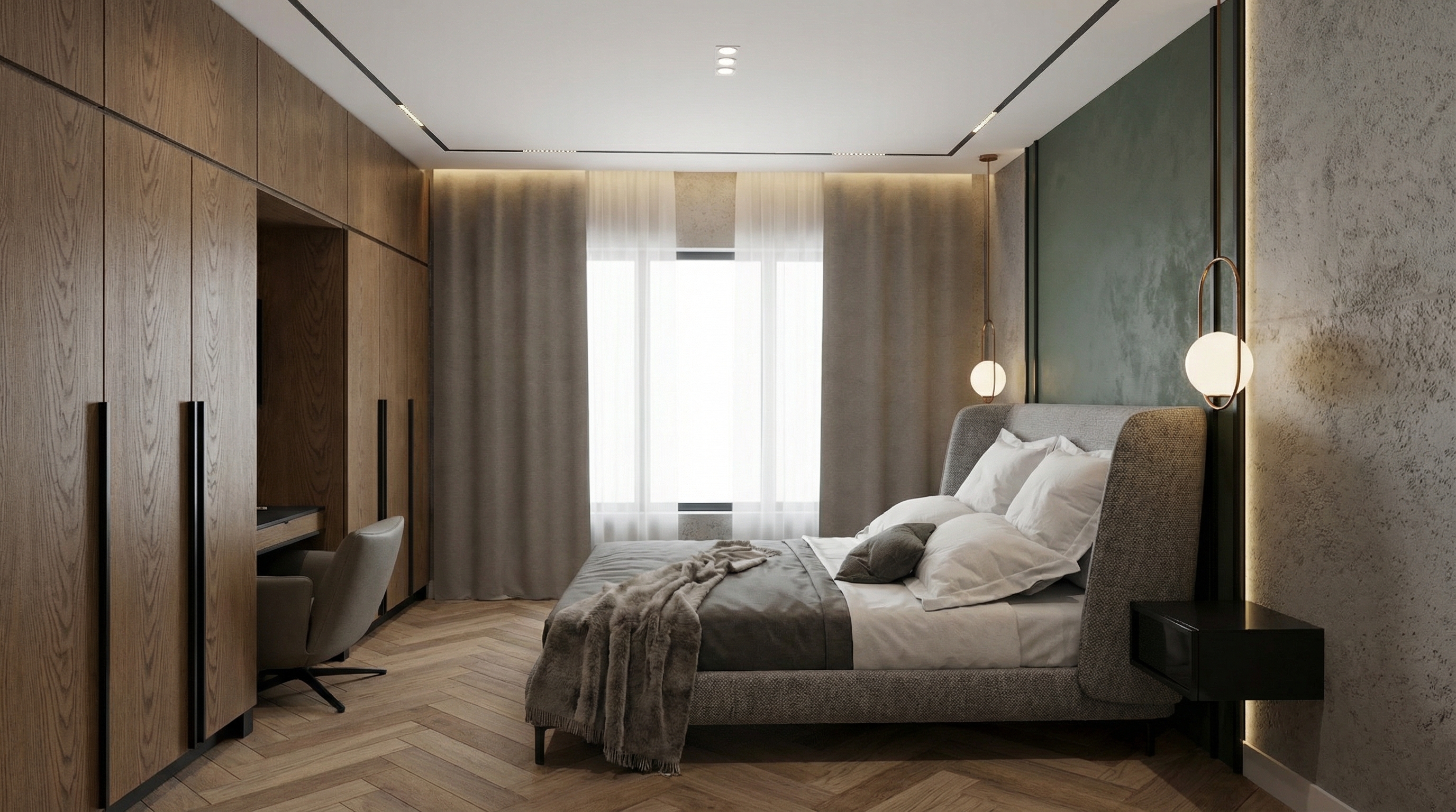 Дизайн спальни в стиле Контемпорари — фото интерьера от нейросети RoomGPT