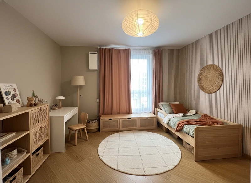 Дизайн детской в стиле Japandi — фото интерьера от нейросети RoomGPT