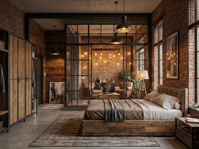Дизайн интерьера в стиле Лофт — Спальня от нейросети RoomGPT