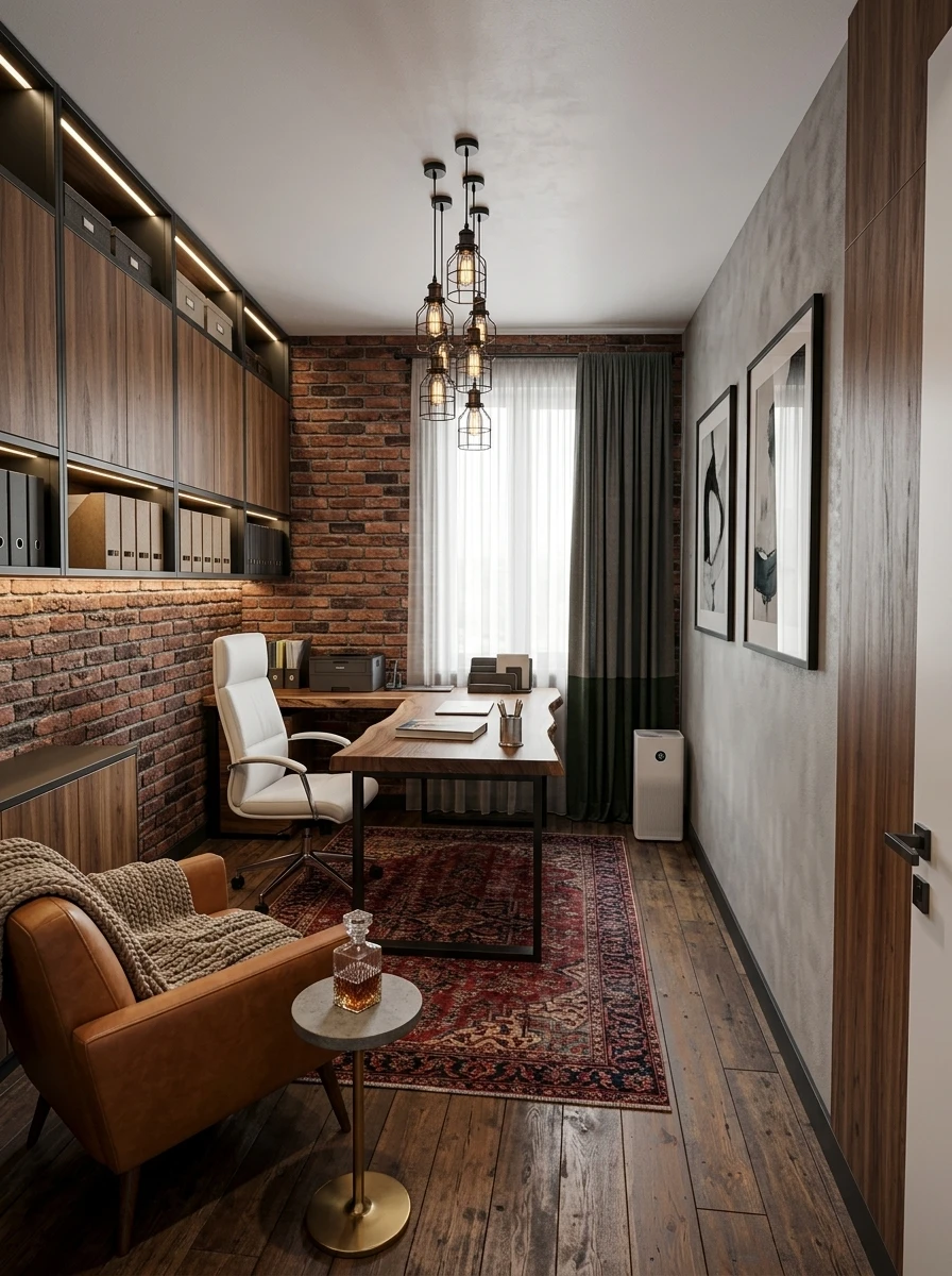 Дизайн кабинета в стиле Лофт — фото интерьера от нейросети RoomGPT
