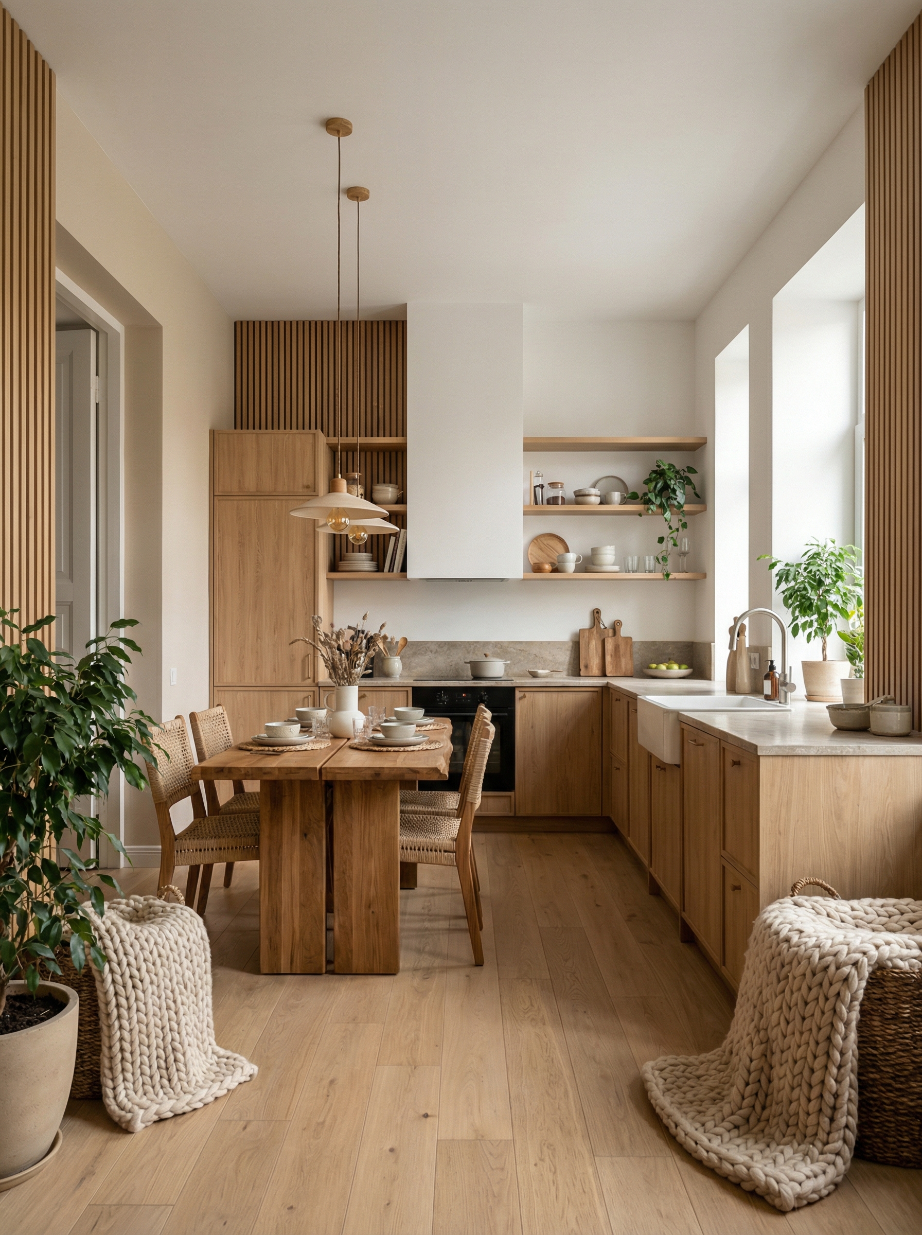 Дизайн кухни в стиле Хюгге — фото интерьера от нейросети RoomGPT