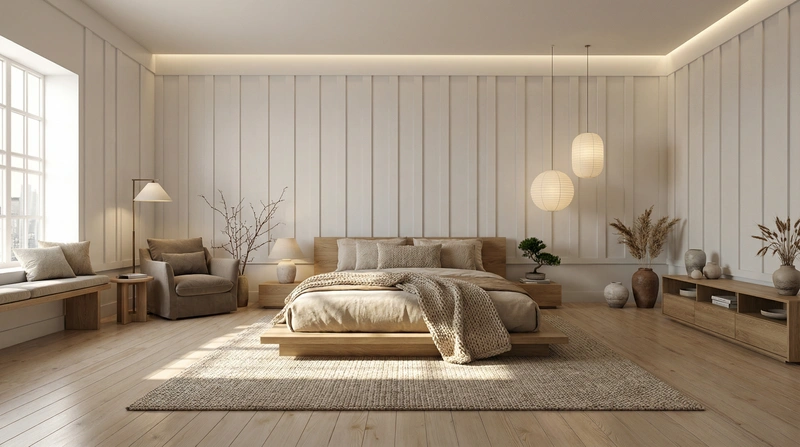 Дизайн спальни в стиле Japandi — фото интерьера от нейросети RoomGPT