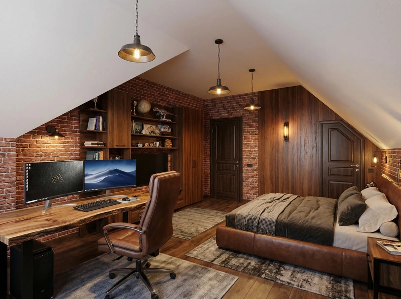 Дизайн интерьера в стиле Лофт — Спальня от нейросети RoomGPT