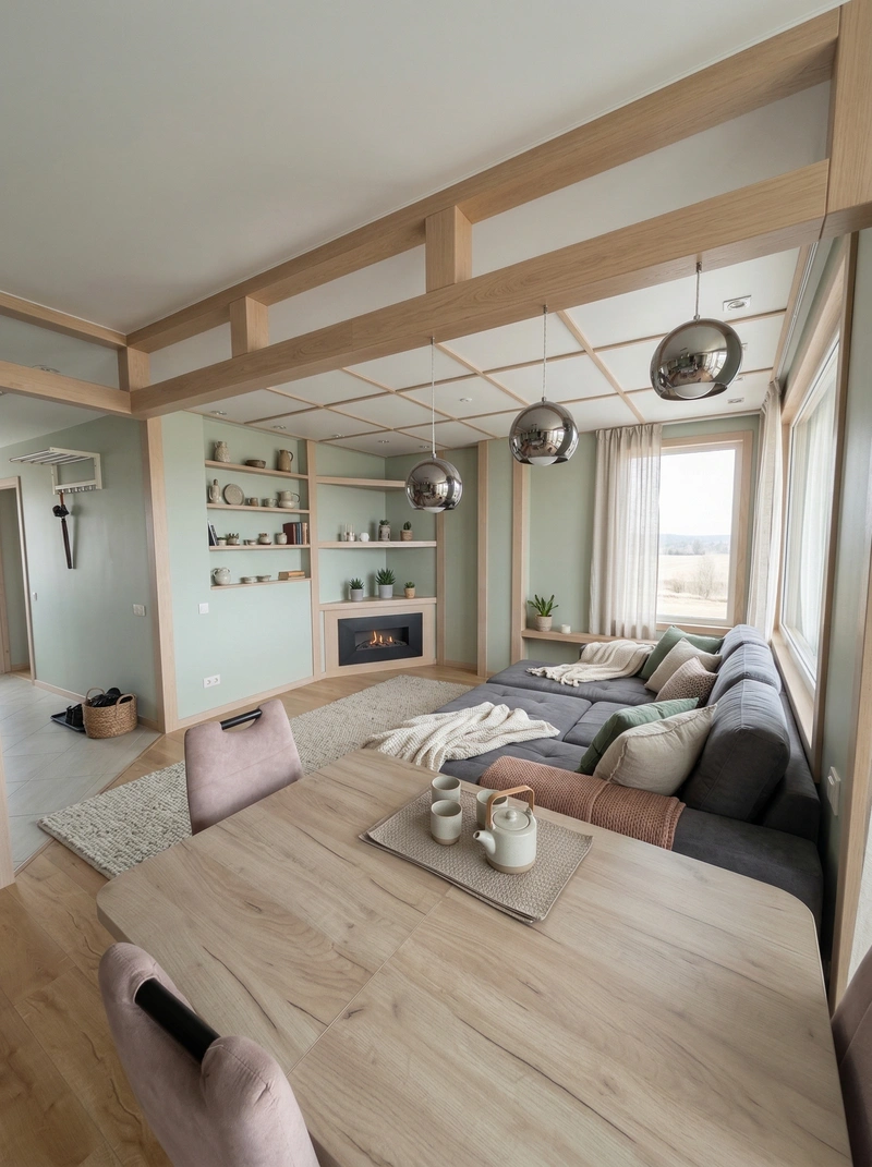 Дизайн гостиной в стиле Хюгге — фото интерьера от нейросети RoomGPT