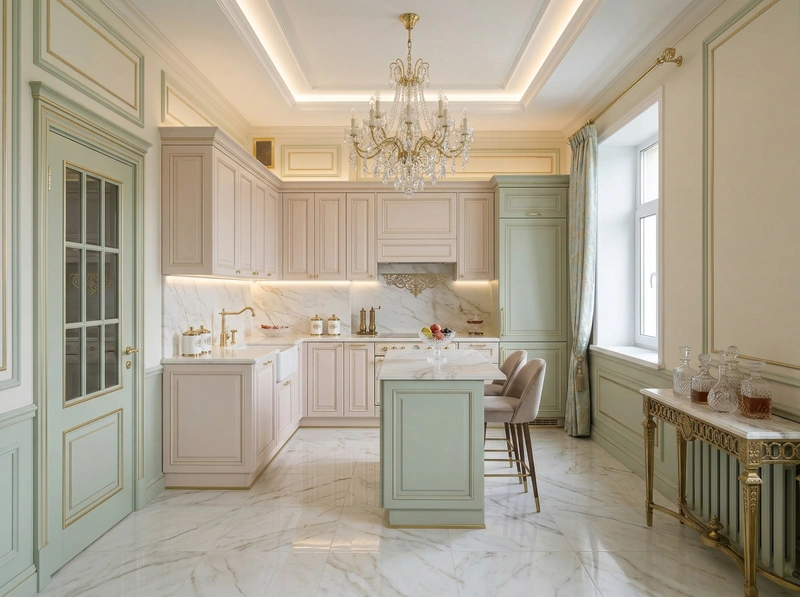 Дизайн кухни в стиле Неоклассика — фото интерьера от нейросети RoomGPT