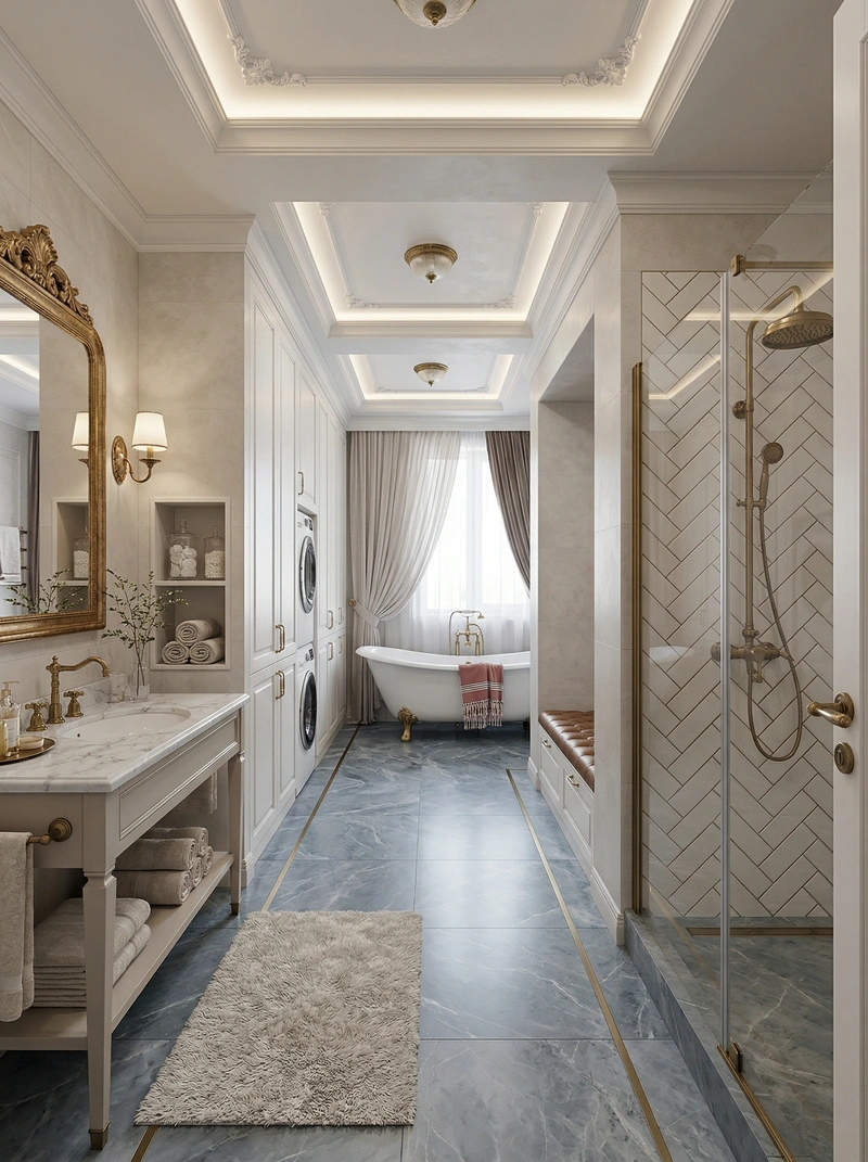 Дизайн ванной в стиле Классика — фото интерьера от нейросети RoomGPT