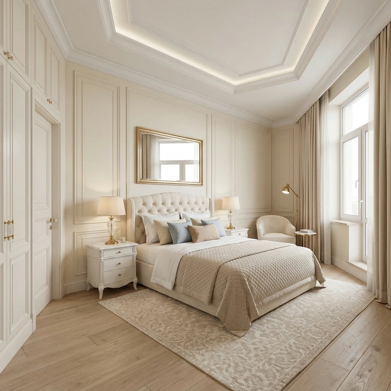 Дизайн спальни в стиле Классика — фото интерьера от нейросети RoomGPT