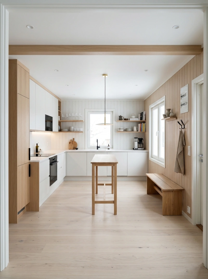 Дизайн кухни в стиле Сканди — фото интерьера от нейросети RoomGPT