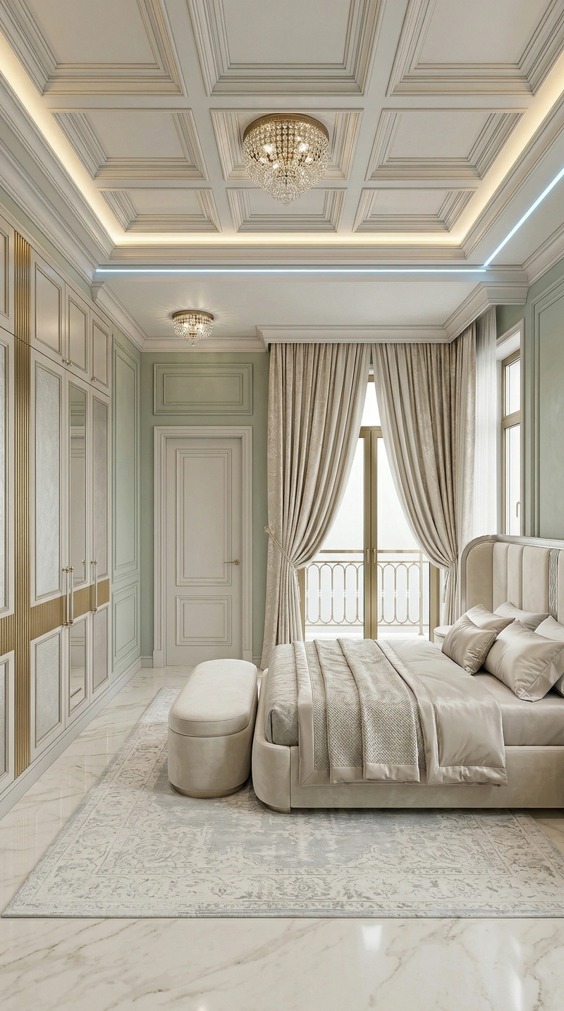 Дизайн спальни в стиле Неоклассика — фото интерьера от нейросети RoomGPT