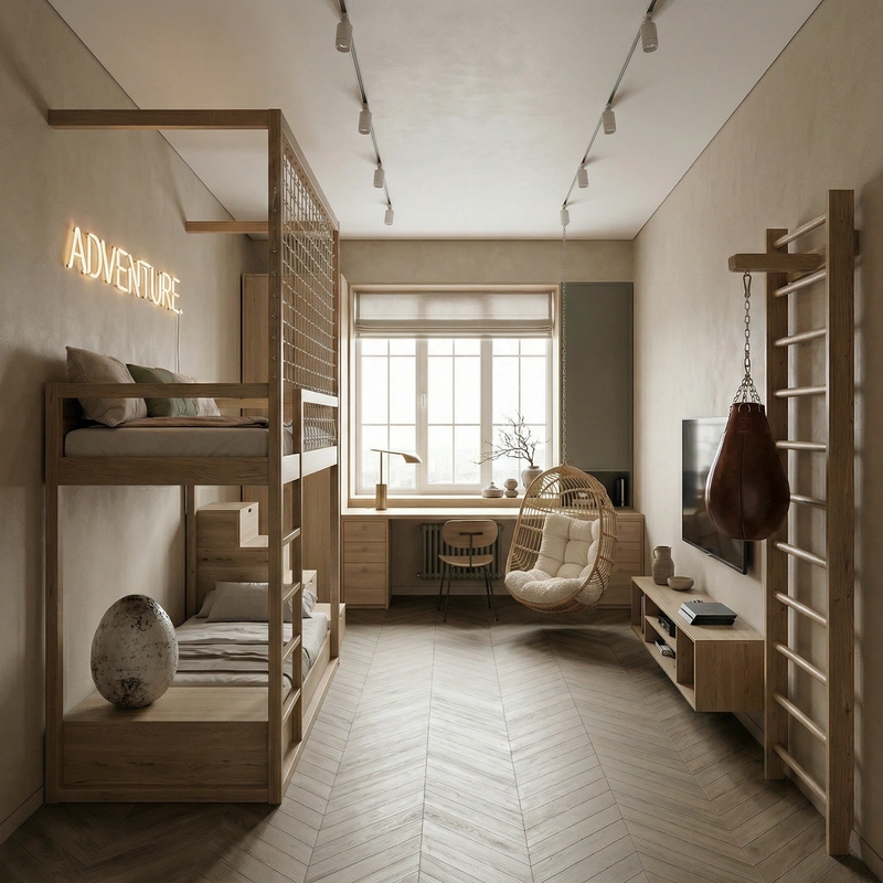 Дизайн детской в стиле Japandi — фото интерьера от нейросети RoomGPT