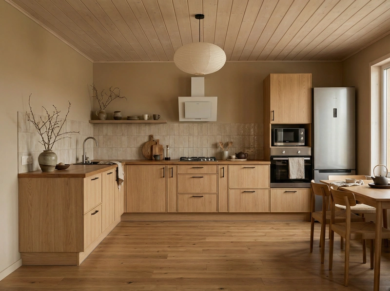 Дизайн кухни в стиле Japandi — фото интерьера от нейросети RoomGPT