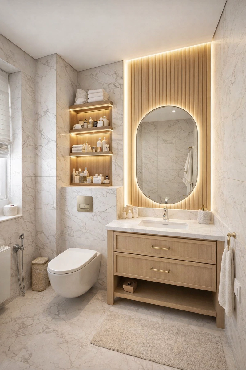 Дизайн ванной в стиле Неоклассика — фото интерьера от нейросети RoomGPT