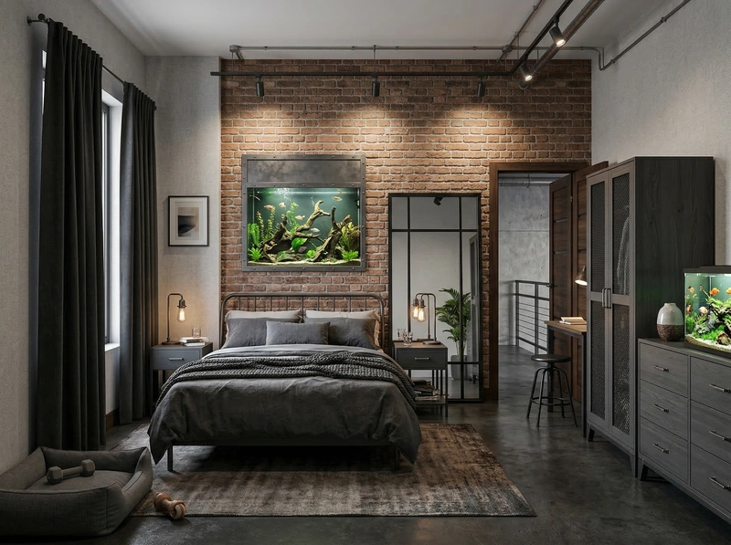 Дизайн спальни в стиле Лофт — фото интерьера от нейросети RoomGPT
