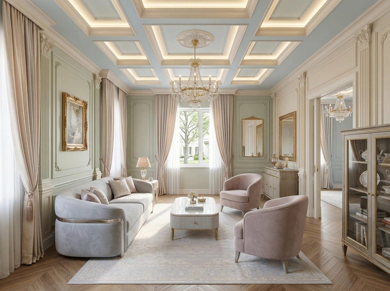Дизайн гостиной в стиле Неоклассика — фото интерьера от нейросети RoomGPT