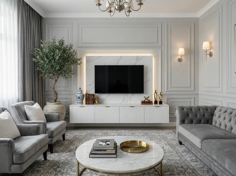 Дизайн интерьера в стиле Классика — Гостиная от нейросети RoomGPT