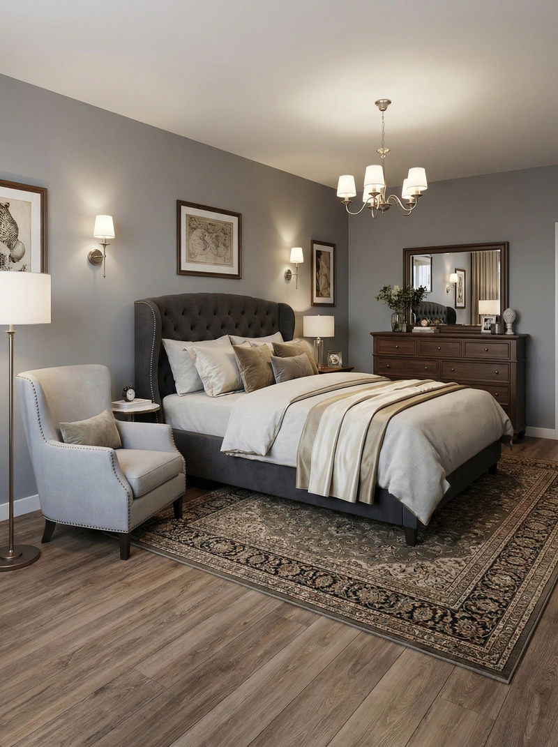 Дизайн спальни в стиле Классика — фото интерьера от нейросети RoomGPT