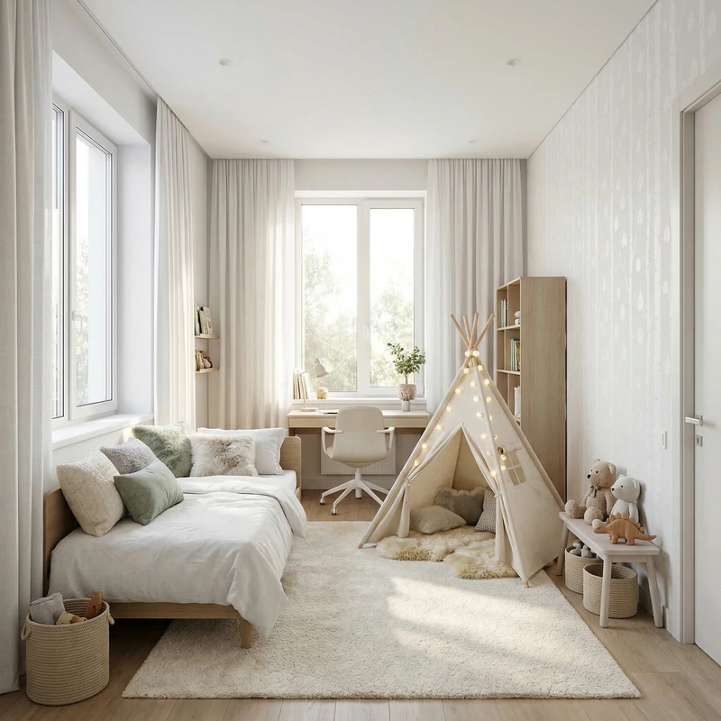 Дизайн детской в стиле Хюгге — фото интерьера от нейросети RoomGPT