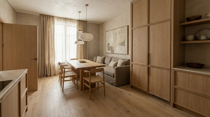 Дизайн кухни в стиле Japandi — фото интерьера от нейросети RoomGPT