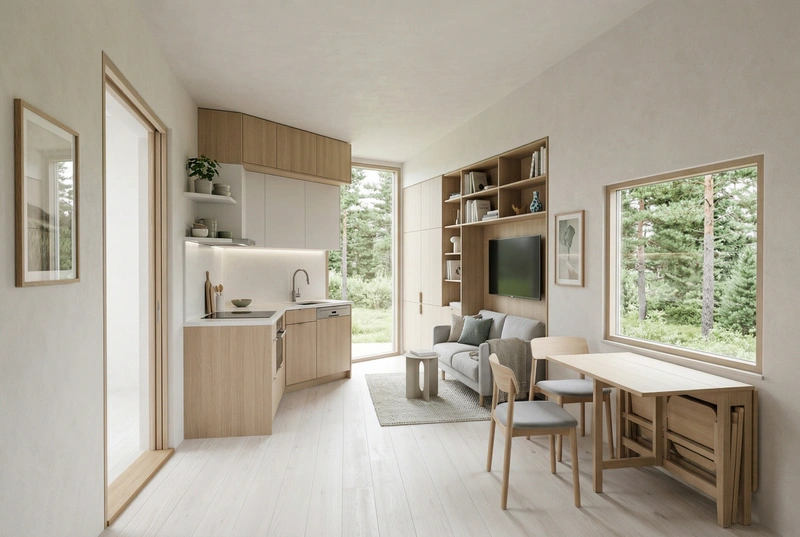 Дизайн гостиной в стиле Сканди — фото интерьера от нейросети RoomGPT