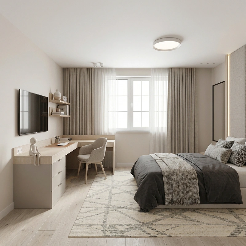 Дизайн спальни в стиле Сканди — фото интерьера от нейросети RoomGPT