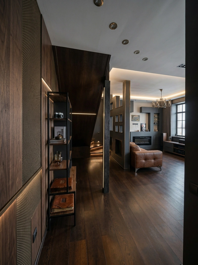 Дизайн гостиной в стиле Блэктэк — фото интерьера от нейросети RoomGPT