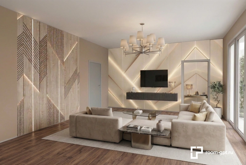 Дизайн интерьера в стиле Контемпорари — Гостиная от нейросети RoomGPT